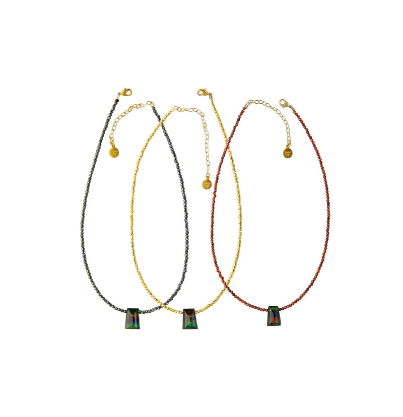 Ammolite Beaded Pendant: Sunstone