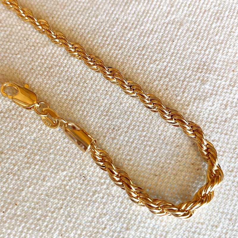 18k Gold Filled 4mm Rope Bracelet: 8 inches