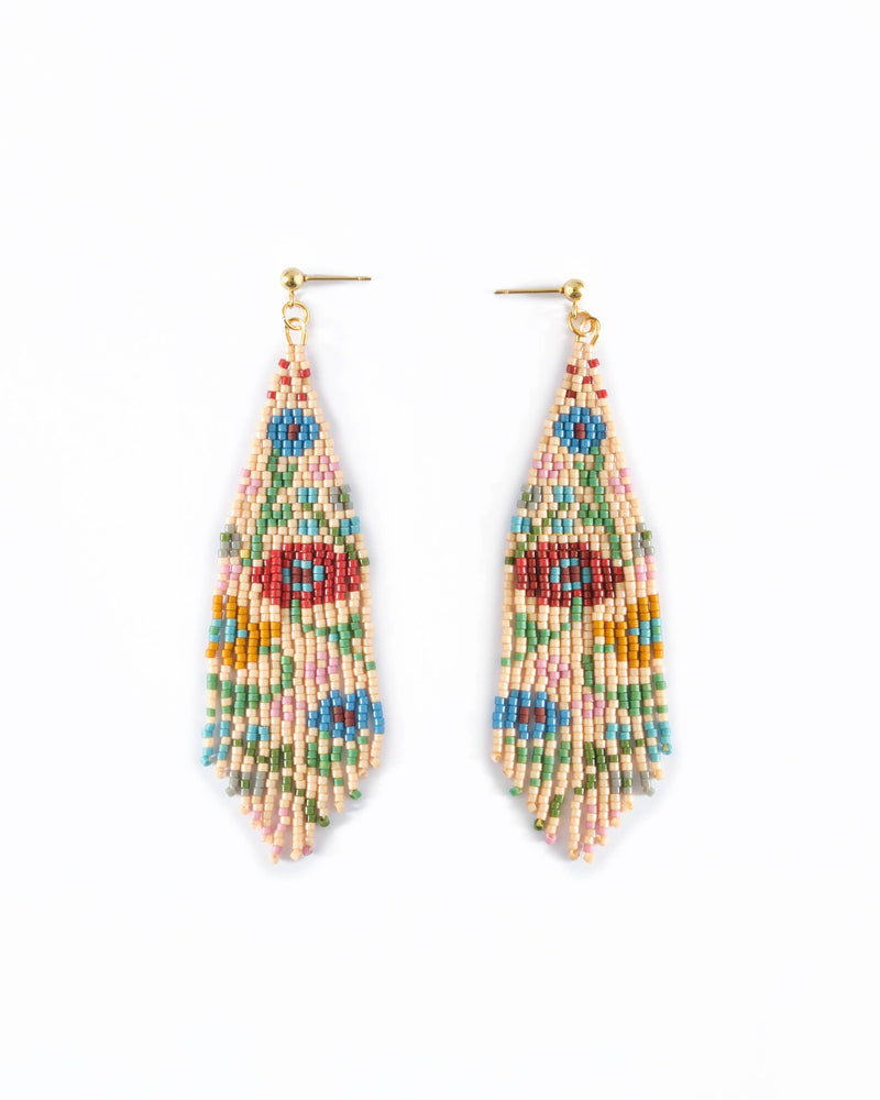 Beaded Handwoven Wildflower Fringe Earrings (Black)