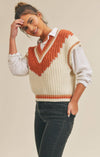 Listen Up Contrast Color Sweater Vest: IVORY RUST: LARGE