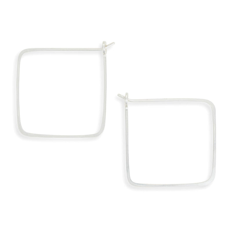 Square Minimal Hoop Earrings: Sterling Silver