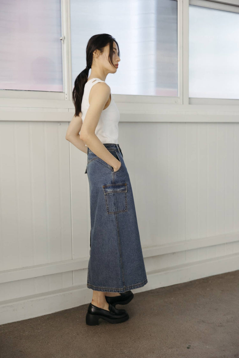 The Jules Skirt | Denim Maxi Skirt: DENIM / SMALL