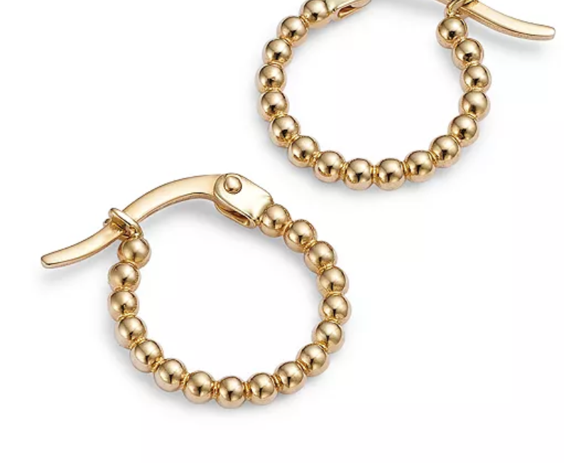 Mini Baller Hoop Earring-  shiny steel beads Hinge closure: Yellow gold