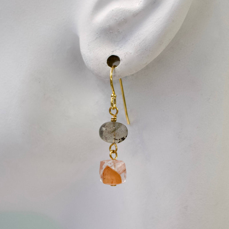 Dainty Semi Drop Earrings: Lab/Pink Ruit.