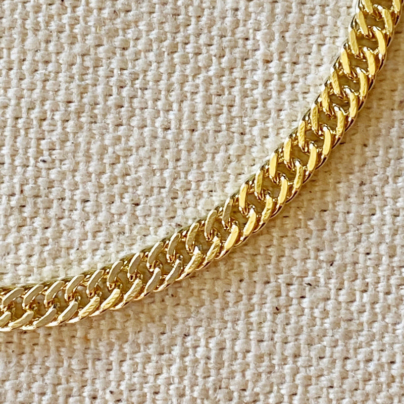 18k Gold Filled Double Curb Chain Bracelet Cuban: 7 inches