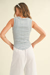 T3734  STRIPE PATTERN RIBBED TOP: S / Contemporary / BLACK/WHITE