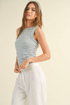 T3734  STRIPE PATTERN RIBBED TOP: S / Contemporary / BLACK/WHITE