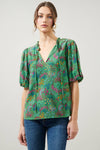 Ruya Floral Bluebay Puff Sleeve Blouse: KELLY-MULTI / XL