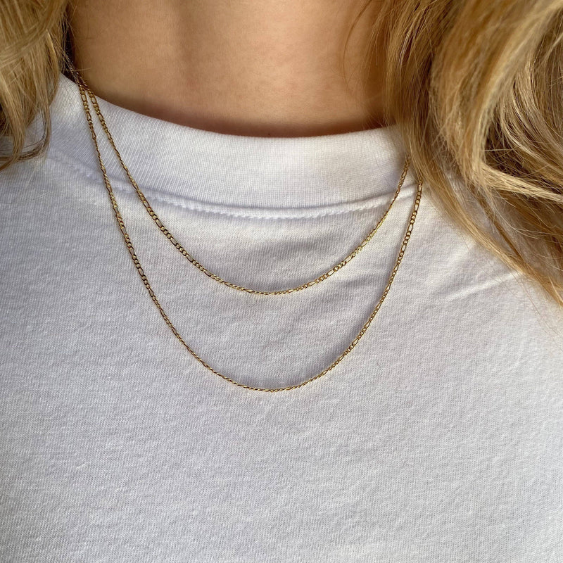 18k Gold Filled Thin Figaro Chain: 16 inches