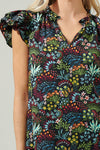 Yorbie Floral Bellissima Ruffle Sleeve Top: BLACK-MULTI / XS