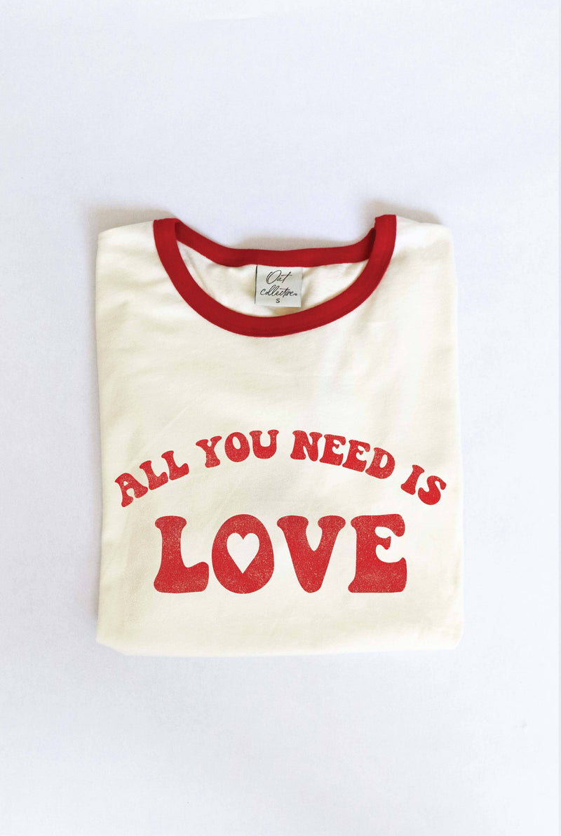 ALL YOU NEED IS LOVE  Ringer Graphic T-Shirt: NATURAL/RED / XL