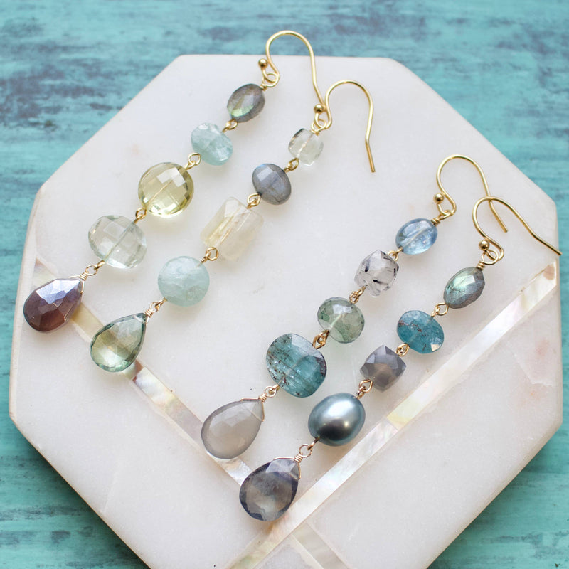 Semi Precious Mismatched Earrings: Blue Kyanite Multi