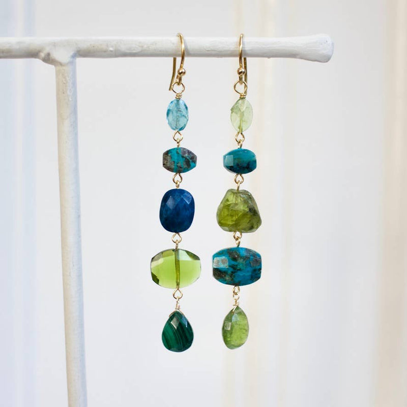 Semi Precious Mismatched Earrings: Blue Kyanite Multi