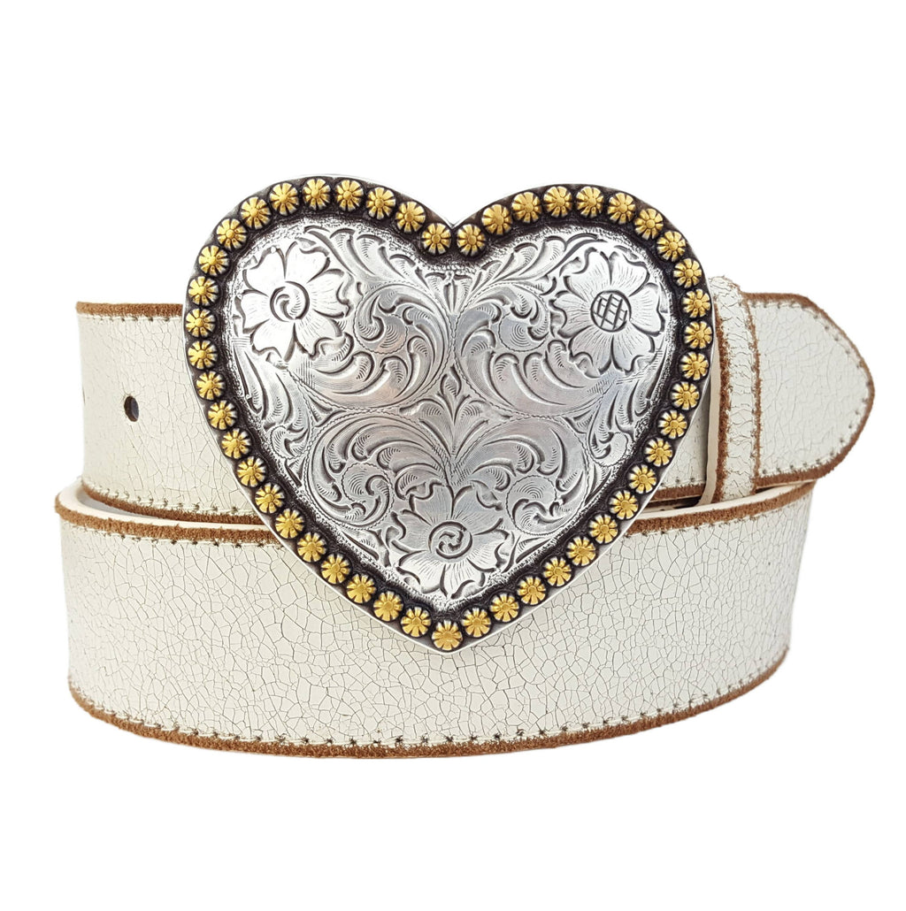 Western Heart Buckle w. Vintage Leather belt: Black / S