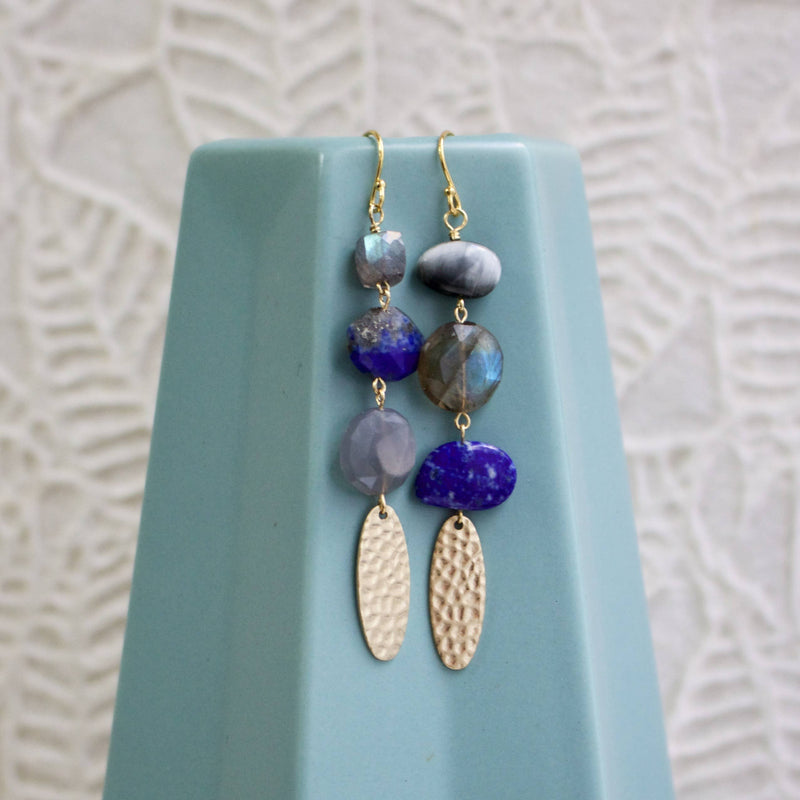 Semi Precious Mismatched Earrings: Blue Kyanite Multi