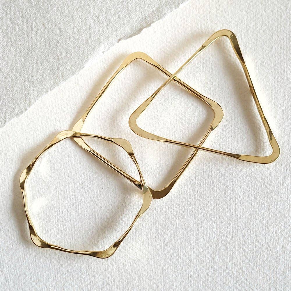 Brass geometric bangle set square triangle bracelet