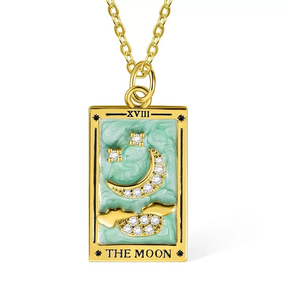 Tarot Card Necklace- The Moon- NEW Style Necklace: White