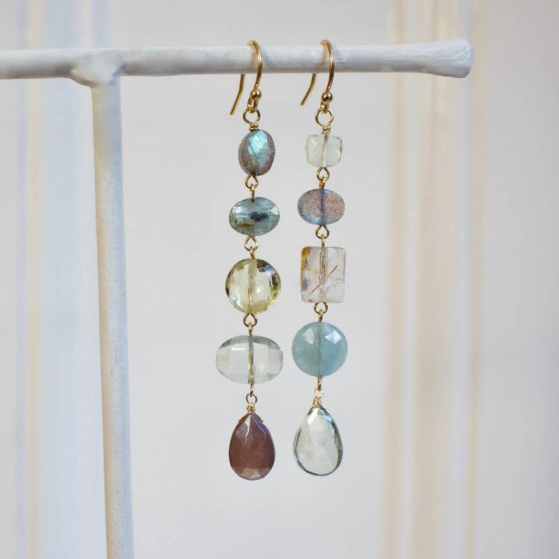 Semi Precious Mismatched Earrings: Pink/Green Multi