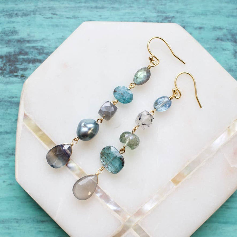 Semi Precious Mismatched Earrings: Blue Kyanite Multi