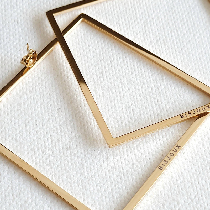 18K gold plated brass square geometric big hoop big earrings