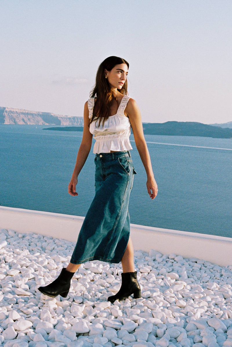 The Jules Skirt | Denim Maxi Skirt: DENIM / SMALL