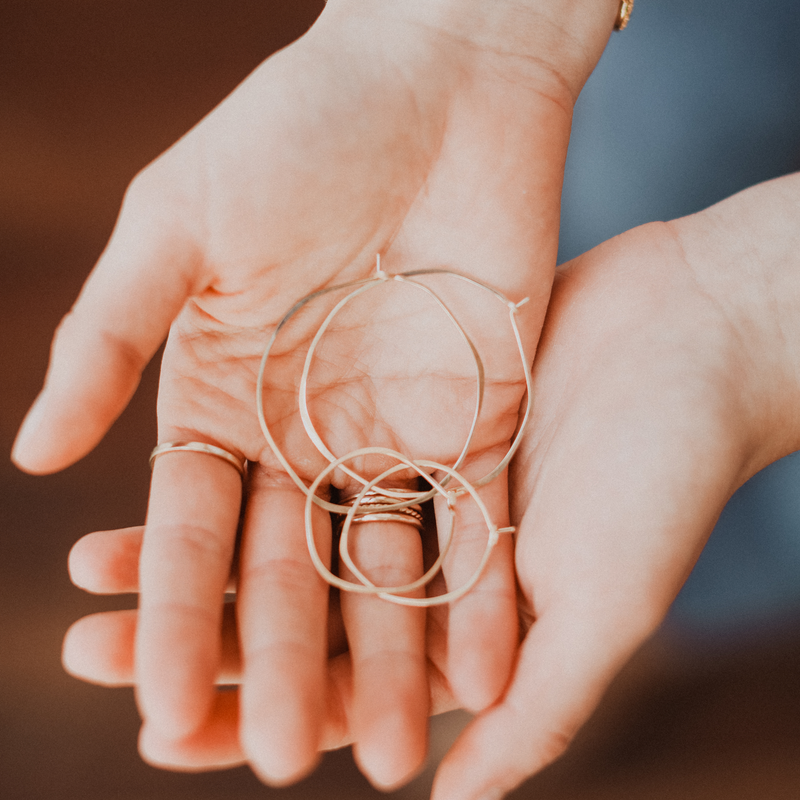 Minimal Hoop Earrings - Large Organic Circles: Sterling Silver