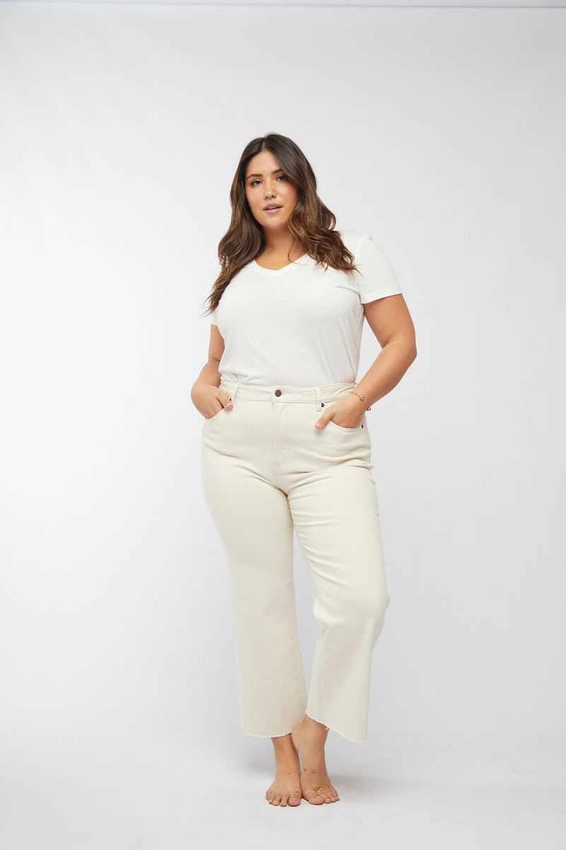 Wide Leg Jean High Rise Crop The Aberdeen Ecru: 27