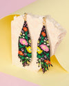 Beaded Handwoven Wildflower Fringe Earrings (Black)