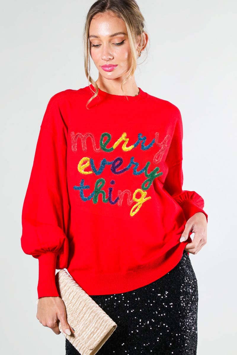Merry everything letter sweater VT81729: L / BLACK