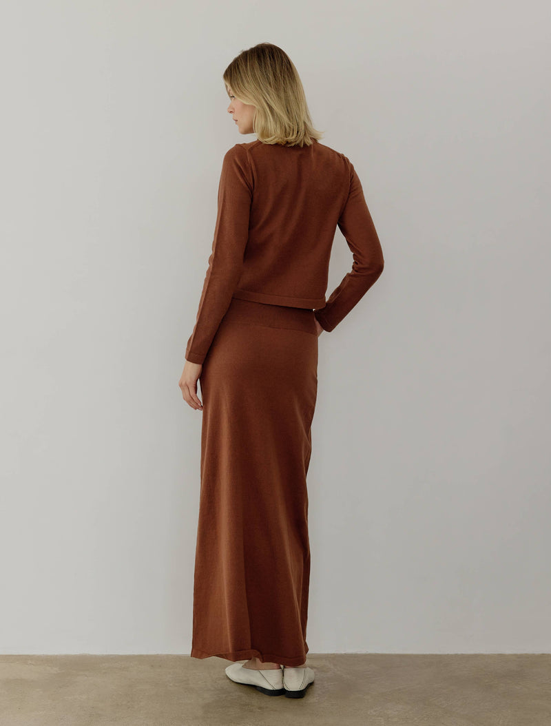 The Dane Skirt | Knit Maxi Skirt: BROWN / MEDIUM