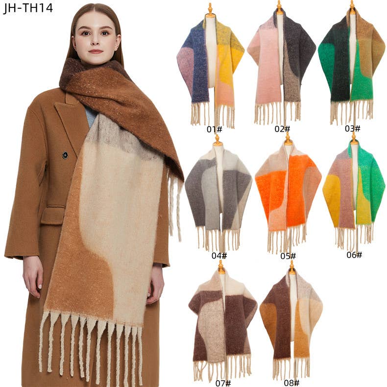 Soft Chunky Abstract Fleece Scarf With Tassel (8 colors): 03