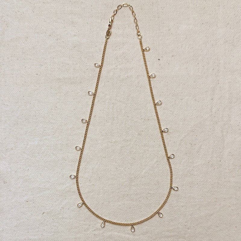 18k Gold Filled 2mm Curb Chain With Bezel CZ Drops Necklace: 14+2 extender