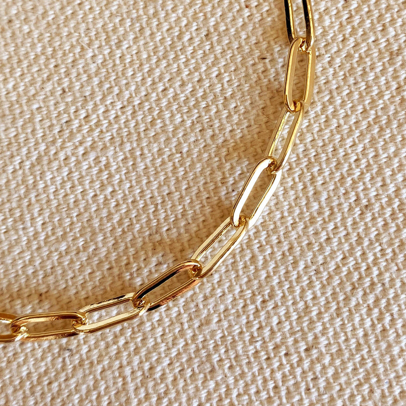 18k Gold Filled Short Link Paperclip Bracelet: 7 inches with extender