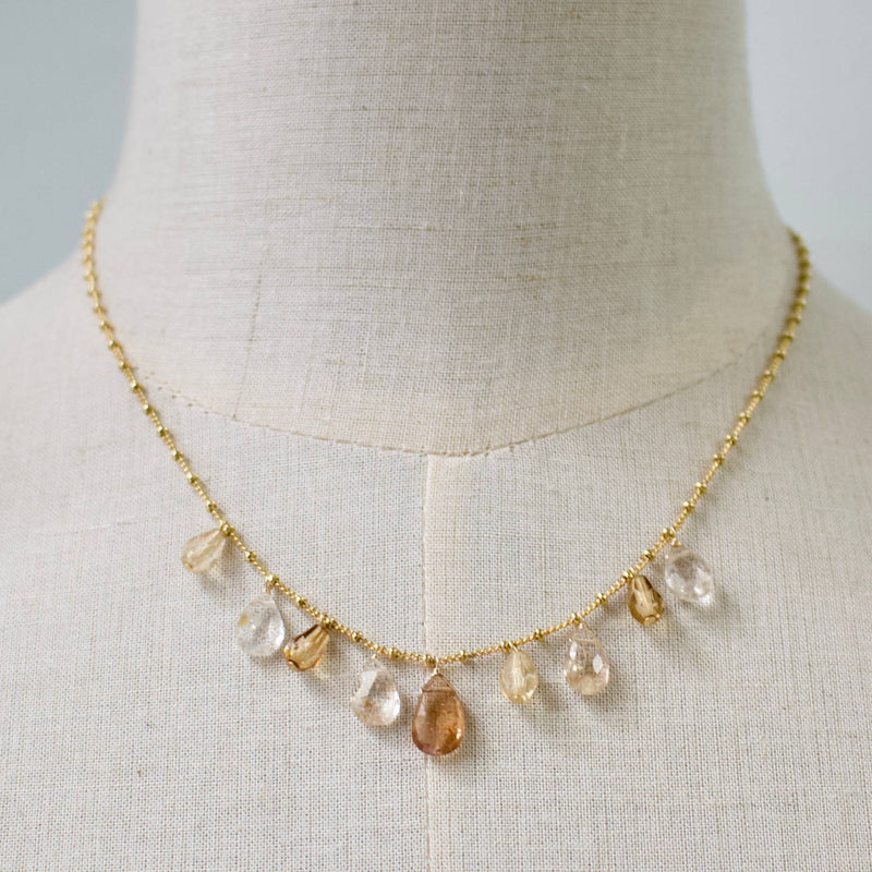 Dainty Semi Drops Necklace: Brown Topaz