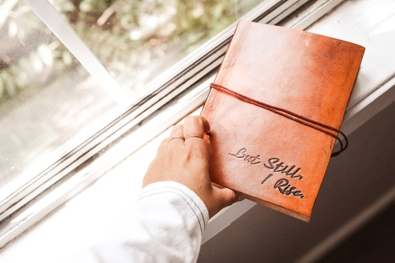 But Still I Rise Quote Leather Journal - 8x6: String Tie