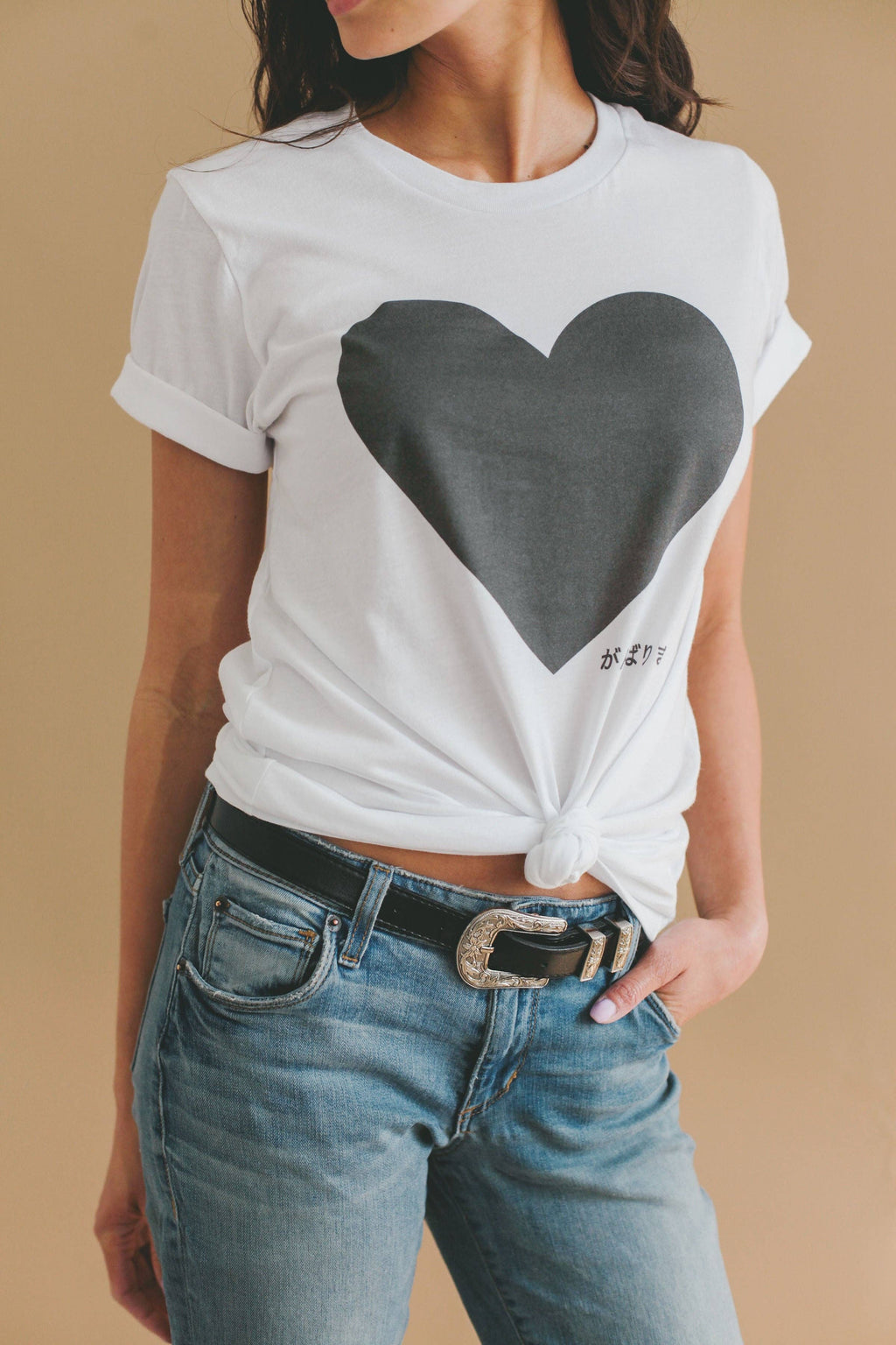 Big Heart, Gambarimasu T-Shirt: Medium / White