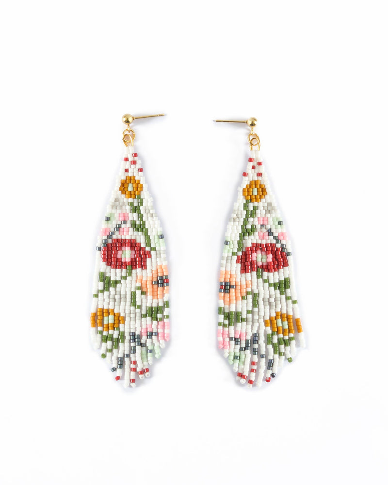 Beaded Handwoven Wildflower Fringe Earrings (Black)