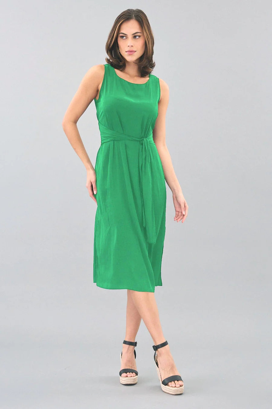 Belted D Satin Midi Dress