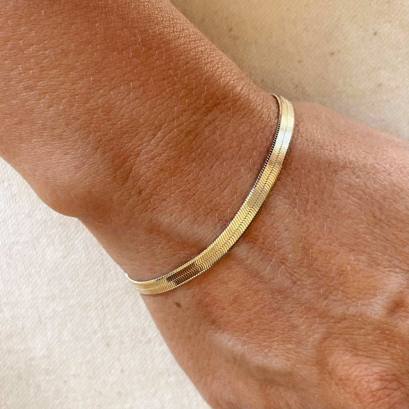 18k Gold Filled 4mm Herringbone Bracelet: 6 inches