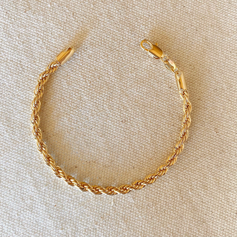 18k Gold Filled 4mm Rope Bracelet: 7 inches