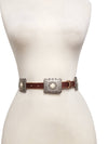Western Genuine Distressed Leather belt w.Rectangular concho: Black / S/M