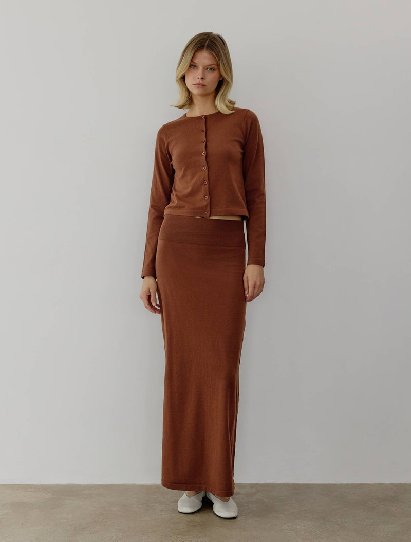 The Dane Skirt | Knit Maxi Skirt: BROWN / MEDIUM