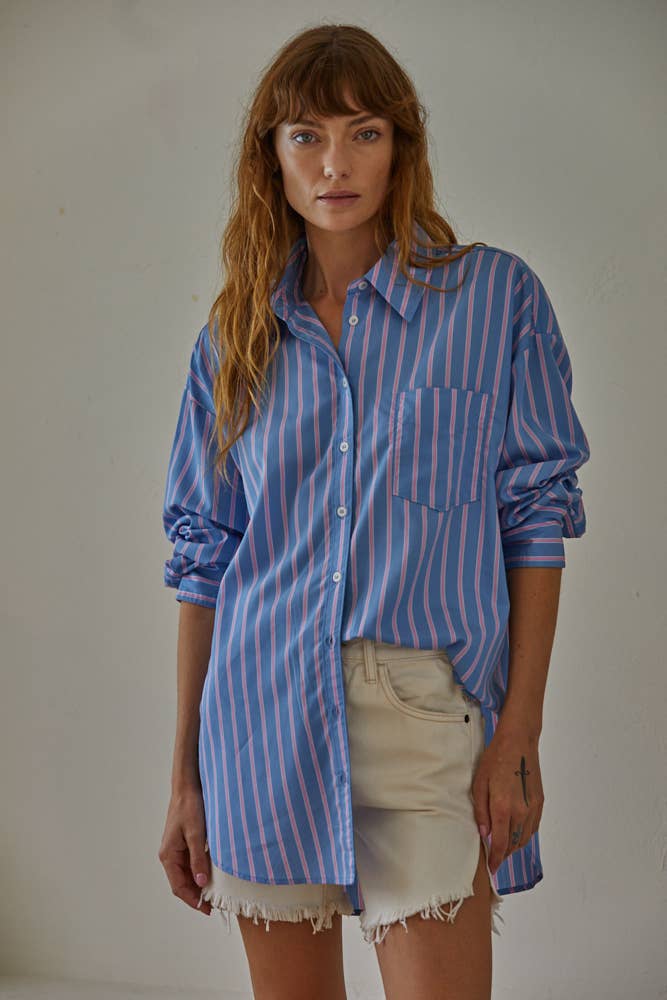 L6714 | PINK LAGOON STRIPED SHIRT: M / Blue Pink Multi