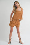 P3188ST ELASTIC WAIST BAND SHORTS: TOFFEE / S