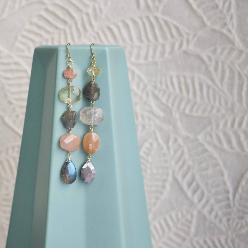 Semi Precious Mismatched Earrings: Pink/Green Multi