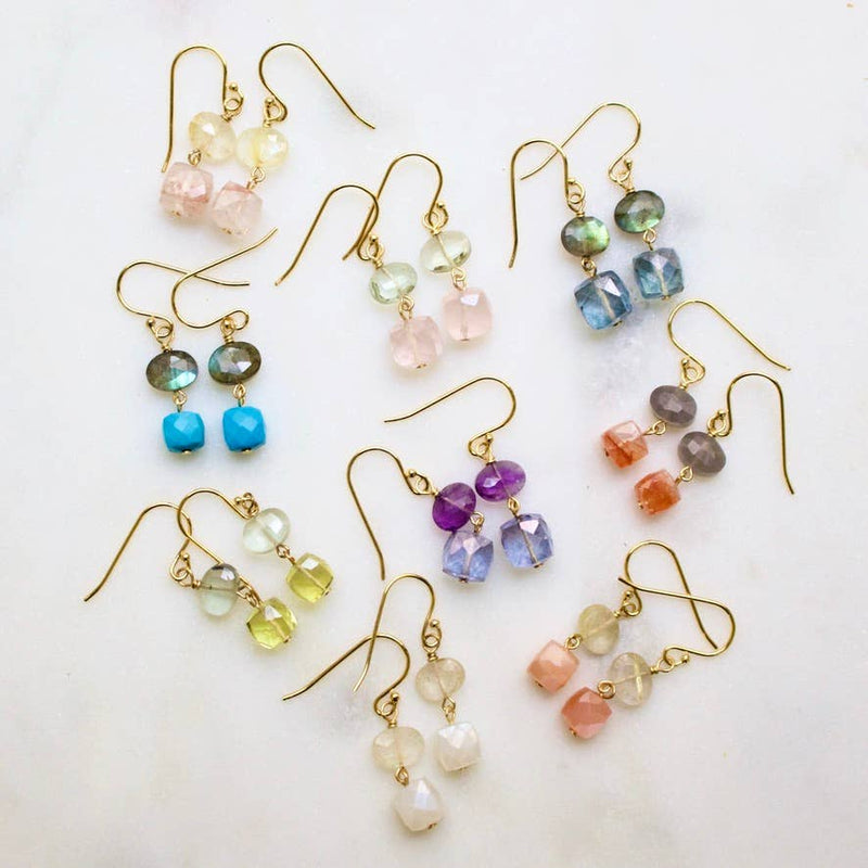 Dainty Semi Drop Earrings: Lab/Pink Ruit.