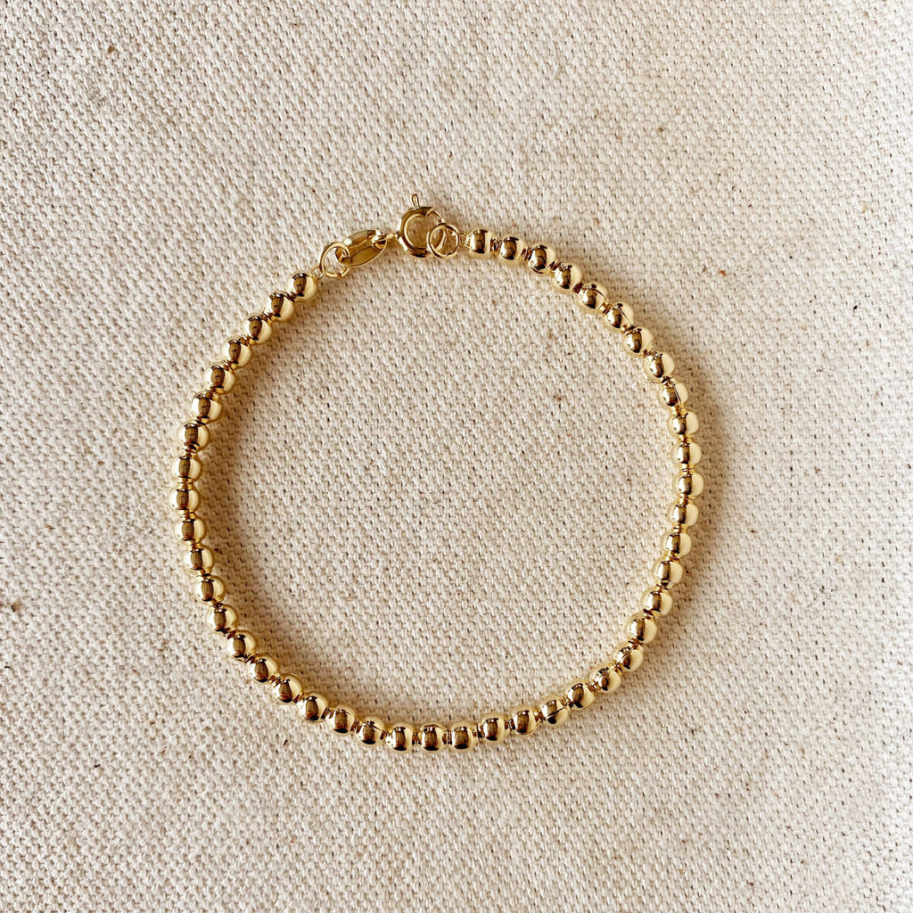 18k Gold Filled 3.5 mm Beaded Bracelet: 7 inches