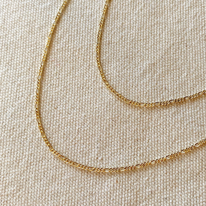 18k Gold Filled Thin Figaro Chain: 16 inches