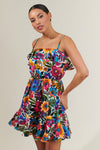 Santa Elena Rain Dance Convertible Ruffle Flounce Mini Dress: FLORAL-MULTI / S