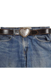 Western Heart Buckle w. Vintage Leather belt: Black / XL